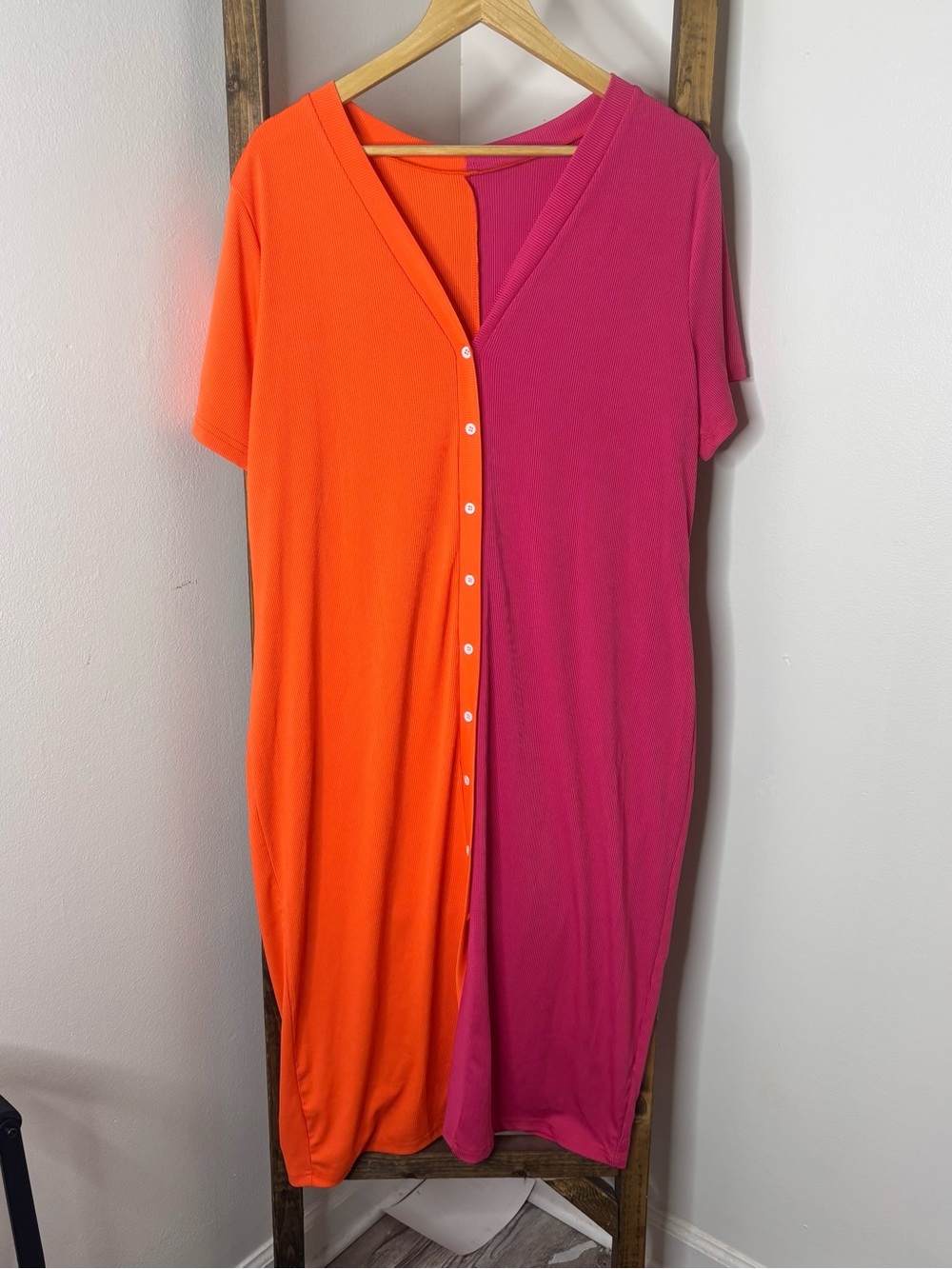 SHEIN Colorblock Orange & Pink Button-Front Women’s Dress Size 2X